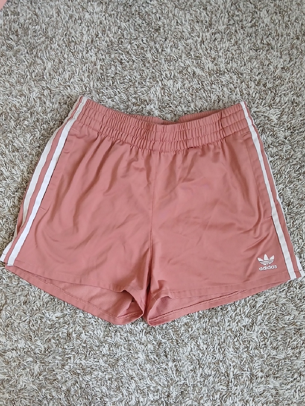 Adidas Women’s Rusty  Pink Athletic Shorts with Side 3 Stripes Size Small Euc